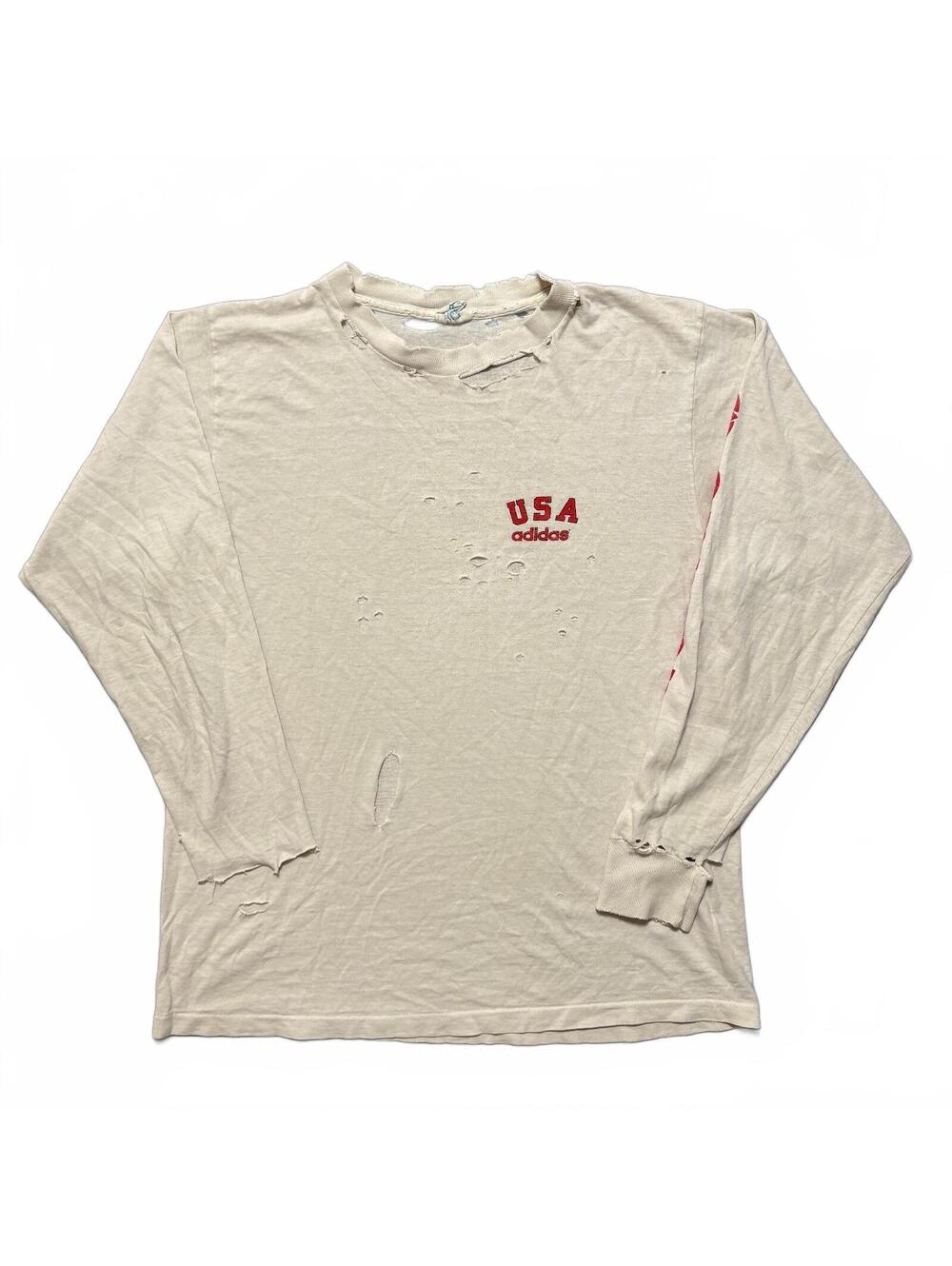 VTG 90's Adidas Team USA Distressed Thrashed Long Sleeve T-Shirt Men's M White
